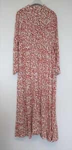 GANNI Ladies Red & Cream Tulip Print Long Sleeve Ala Maxi Dress EU36 UK10