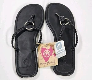 Ocean Minded Flip Flop Thong Sandal Slides Braided Leather Women’s Sz 10 Black - Picture 1 of 10