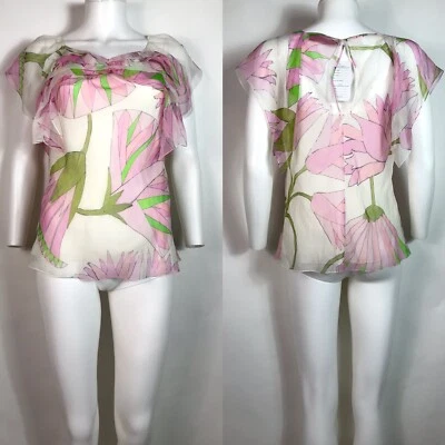 Top de Seda Estampado Floral Rosa Transparente John Galliano XS De Colección Foto 1 de 4