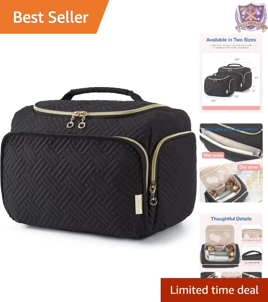 Bolsa de aseo de viaje impermeable grande organizadora de maquillaje portátil negra Foto 1 de 4