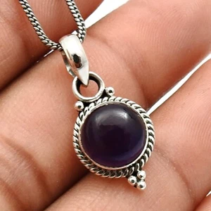 Christmas Gift Amethyst Gemstone Pendant Real 925 Sterling Silver Hippie Jewelry - Picture 1 of 9