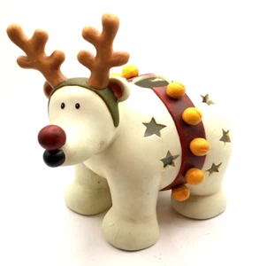 Big Christmas Polar Bear Dressed like a Reindeer Tea Light Luminary Ceramic - Picture 1 of 9
