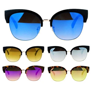 SA106 Colored Mirror Lens Half Horn Rim Cat Eye Sunglasses - Picture 1 of 16