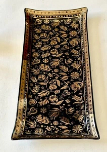 MCM-Georges Briard-24k Gold On Black Glass Tray-Hollywood Regency-Barware-16.5x7 - Picture 1 of 8