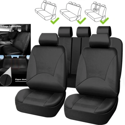 9pc Car Seat Cover PU Leather Waterproof Protector Universal Full Set 5-Sits - Image 1 of 4