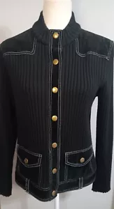Style & Co. XL Black Knit Pig Suede Classic Retro Outdoor Stretch Wool Jacket - Picture 1 of 5