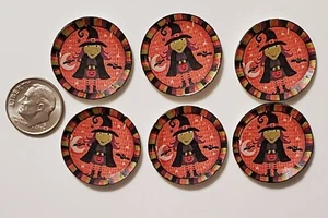 6 Miniatur Puppenhaus Pappteller Barbie 1/12 1" Halloween süße Hexe  - Bild 1 von 10