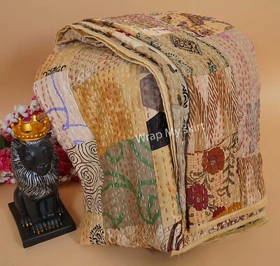 Patchwork Blanket Handmade Kantha Quilt indian quilt Vintage Bed Cover Bedspread - Image 1 of 4