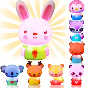Bath Toys 8 Pcs Light up Floating Cute Animal Toys for Baby Toddler, Flashing Co - Picture 1 of 14