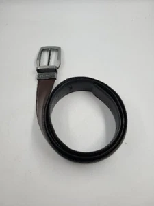 Columbia Mens Brown Leather Belt Size L 38/40 Coated Leather Pewter Buckle - Picture 1 of 4