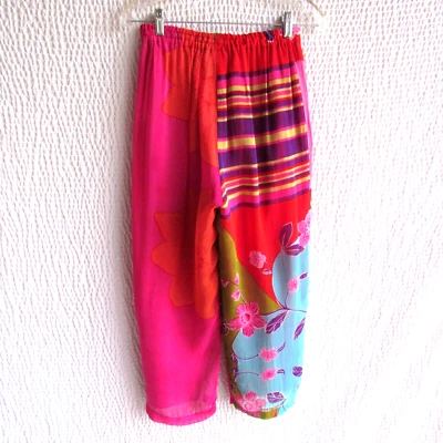 Colorful Bohemian High Rise Pants M Rene Darby Designer Abstract Mix Print Vtg - Image 1 of 4
