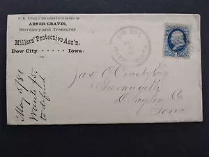 Iowa: Dow City 1881 cubierta publicitaria de seguro de Millers, cancelación del condado de Crawford - Imagen 1 de 2
