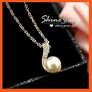18K ROSE GOLD GF CRYSTAL "LOVE" CHARM PEARL DROPLET DRESS CHAIN PENDANT NECKLACE - Picture 1 of 4