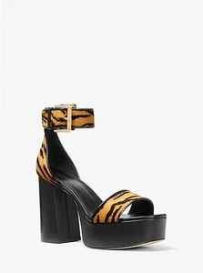 Michael Kors Tara Tiger Print CALF Hair Platform Sandal Size Women 7 - Picture 1 of 3
