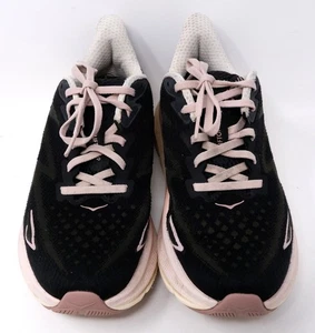 HOKA W CLIFTON 9 BLACK/PINK RUNNING SHOE SNEAKERS US 7.5B - NICE! - Picture 1 of 6