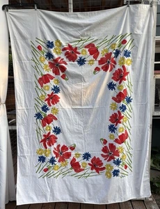 Vintage Vera Neumann Tablecloth Red Poppies Floral 60 X 86 Rectangle Cotton - Picture 1 of 17