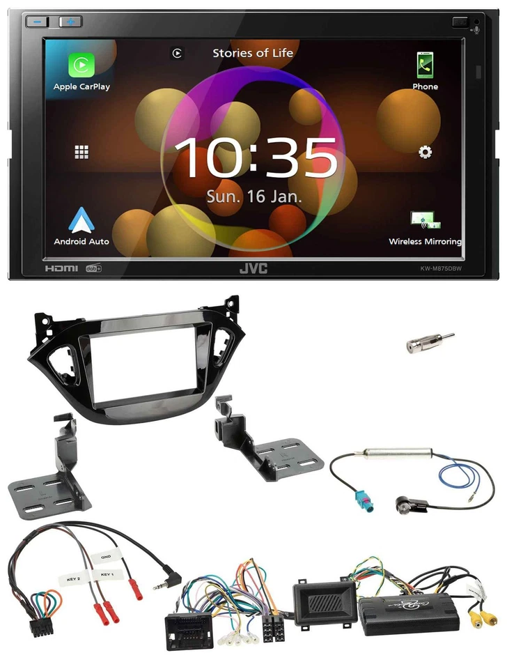 JVC DAB Lenkrad 2DIN Bluetooth USB Autoradio für Opel Adam Corsa E 2017-2019 - Bild 1 von 4