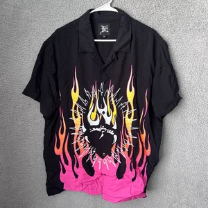 Ed Hardy Shirt Mens XL Black Tattoo Heart Flame Short Sleeve Camp Grunge Punk - Picture 1 of 11