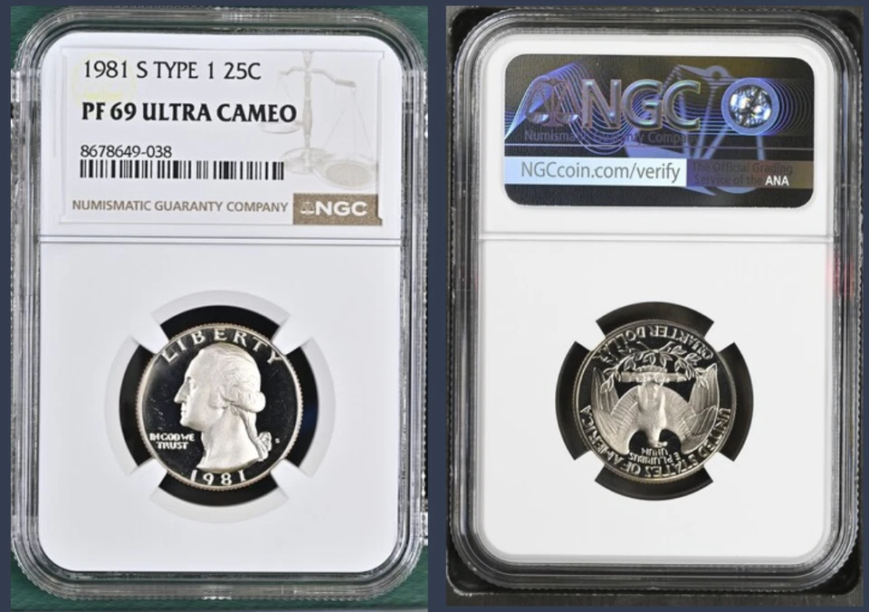 1981-S TYPE 1 Washington Proof Quarter, Graded PF69 Ultra Cameo by NGC - Image 1 of 1