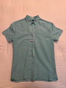 Men's Small Perry Ellis Casual Dress Button Down Linen Cotton Shirt Aqua - Picture 1 of 8