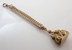 Antique Gold Filled Filigree Etched Pocket Watch Chain Pendant Fob - Picture 1 of 6