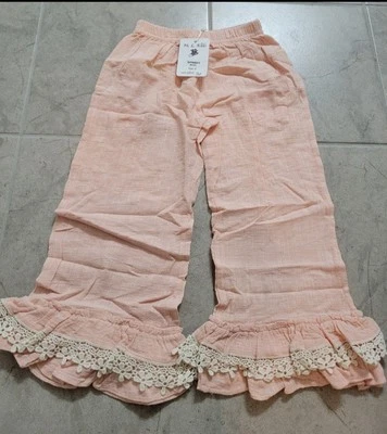 ¡Nuevo! Pantalones Capri M.L.Kids Niña Lino Y Encaje ROSA RUBOR Talla 6 Foto 1 de 3