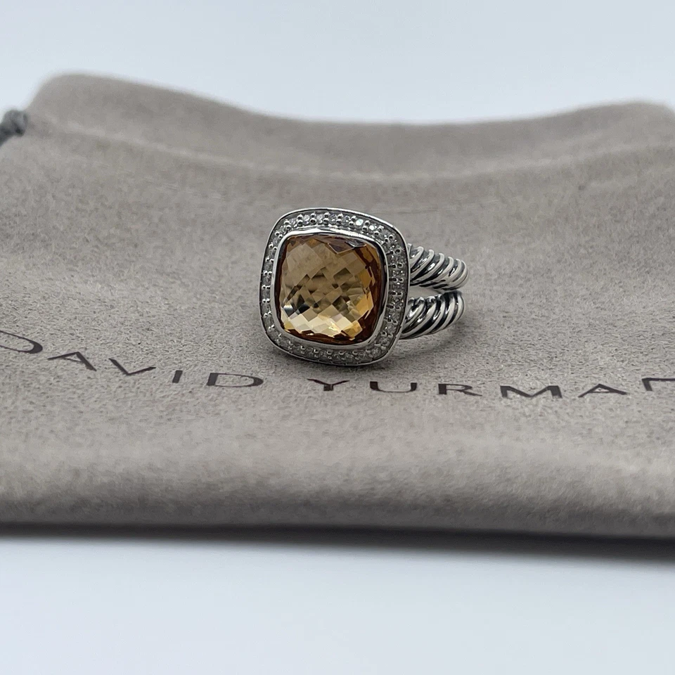 David Yurman Sterling Silver Albion Ring 11mm Citrine and Diamonds Size 7 - Image 1 of 4