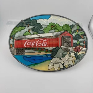 Coca-Cola Vitral Atrapasol Puente Cubierto Colgante Cuadro Ovalado 9x6.5 pulgadas - Imagen 1 de 10