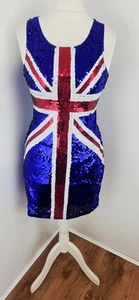 I Love Fancy Dress Sequin Union Jack Dress Size S UK 10 12 - Picture 1 of 11