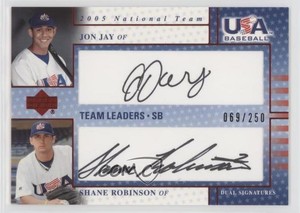 2005 USA Baseball Team Leaders Dual Black Ink /250 Jon Jay Shane Robinson Auto