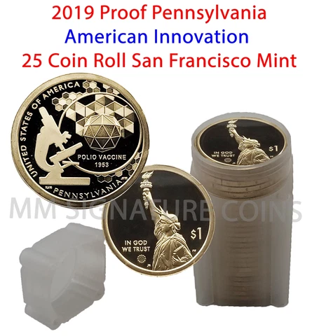 2019 Proof Pennsylvania American Innovation Golden Dollar Coin Roll - 25 Coins Cover