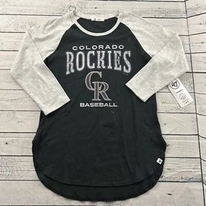 NEW '47 Colorado Rockies 3/4 Sleeve Raglan Shirt Women's Small Flint Black $40 - Picture 1 of 6