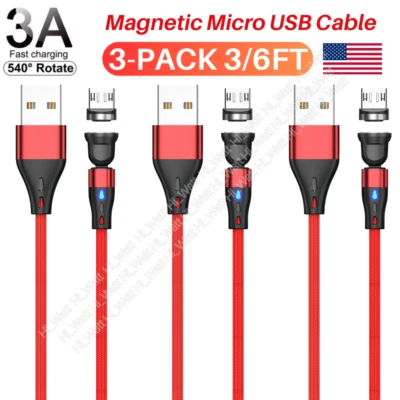 3Pack Magnetic Micro USB Fast Charger Cable For Android Samsung LG Charging Cord - Image 1 of 4