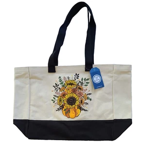 Life Is Good FALL PUMPKIN FLOWERS TOTE Heavy Canvas Market Beach Shopping Bag - Picture 1 of 6