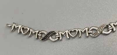 Pulseira de prata esterlina 925 diamante preto e branco mãe elos infinitos 7,5” - Imagem 1 de 4