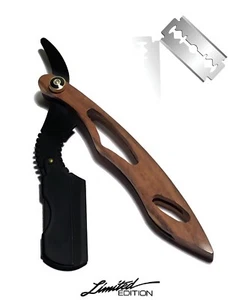 Rasoio in legno marrone qualità premium leggero taglio capelli barbiere bordo dritto - Foto 1 di 2