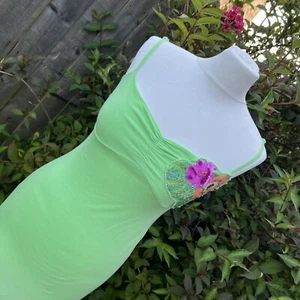 Vintage Miss Sixty Luxury Green Beaded Floral Top Y2K Strappy Vest 00s Cami XS - Picture 1 of 21