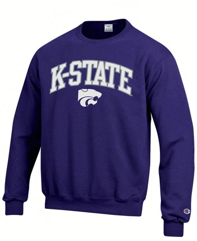 CHAMPION K-STATE WILDCATS MEN’S L PURPLE ARCH MASCOT LONG SLEEVE CREW SWEATSHIRT Cover