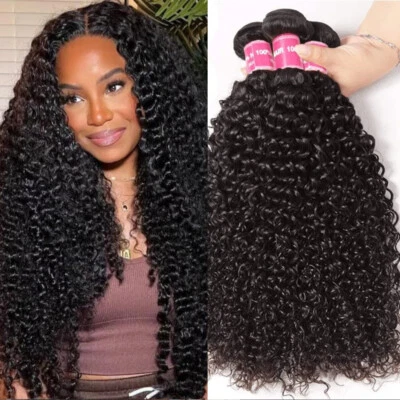 UNICE Hair Mongolian Curly Virgin Cabelo Humano Tece 3 Pacotes Extensões de Cabelo EUA - Imagem 1 de 4