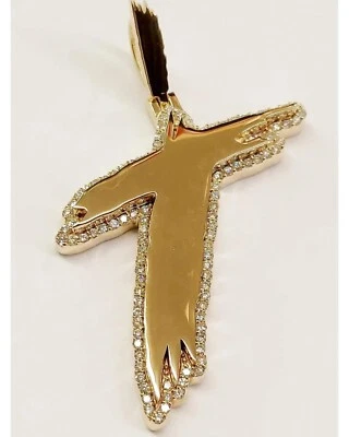 Colgante para hombre 3 quilates corte redondo VVS1 moissanita letra T chapado en oro amarillo de 14 quilates Foto 1 de 3