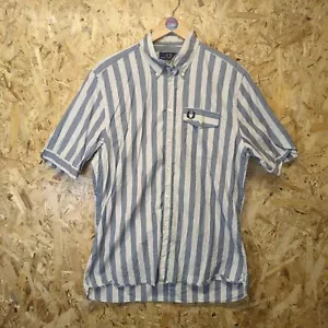 Fred Perry Stripe Pocket Casual Cotton Short Sleeve Shirt Mens Size 42" Large - Picture 1 of 6