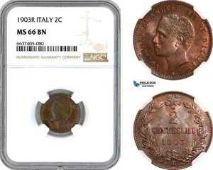 AK368, Italy, Vittorio Emanuele III, 2 Centesimi 1903 R, NGC MS66BN, Top Pop! - Picture 1 of 1