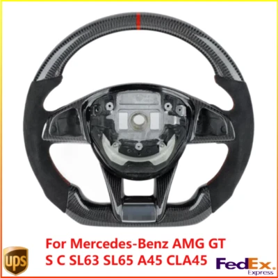 Volante de fibra de carbono para Mercedes-Benz AMG GT S C SL63 SL65 A45 CLA45 - Imagem 1 de 4