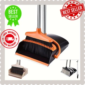 Adjustable Upright Broom & Dustpan Set, Space-Saving Design, Easy to Store & Use - Picture 1 of 11