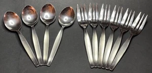 Vintage German Set of 10 Rostfrei Stainless Steel 4 T Spoons & 6 Salad Forks MCM - Picture 1 of 15