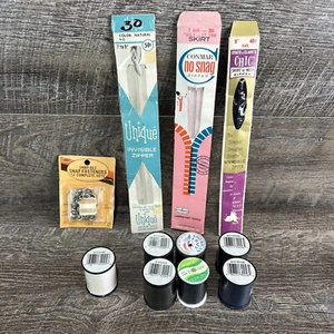 Lot of Vintage Various Sewing Supplies Zippers Thread Snap-EES Snap Fasteners - Picture 1 of 17