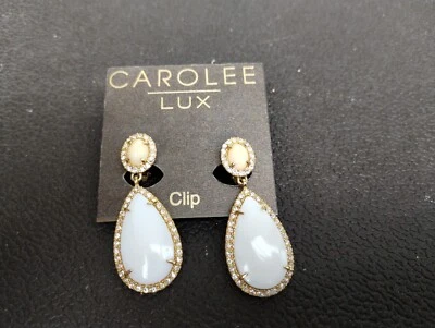 Vintage NWT Carolee Lux Eve Crystal Chandelier White Stone Earrings Dangle Clip - Image 1 of 4