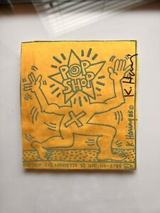 Vintage Keith Haring Signed Part Of Pop Shop Illustration From Paper Bag 1985