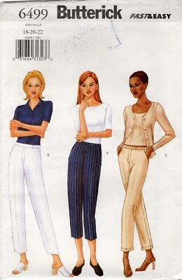 Butterick 6499 Low-Rise Career Pants in 2 Lengths, w Cuffs Sz 18-22 UNCUT 00s - Image 1 of 4