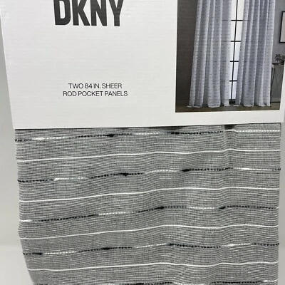 DKNY Lexington Sheer 2 Window Panels, 50"x84" Rod Pocket, Black, White, Gray - Image 1 of 4